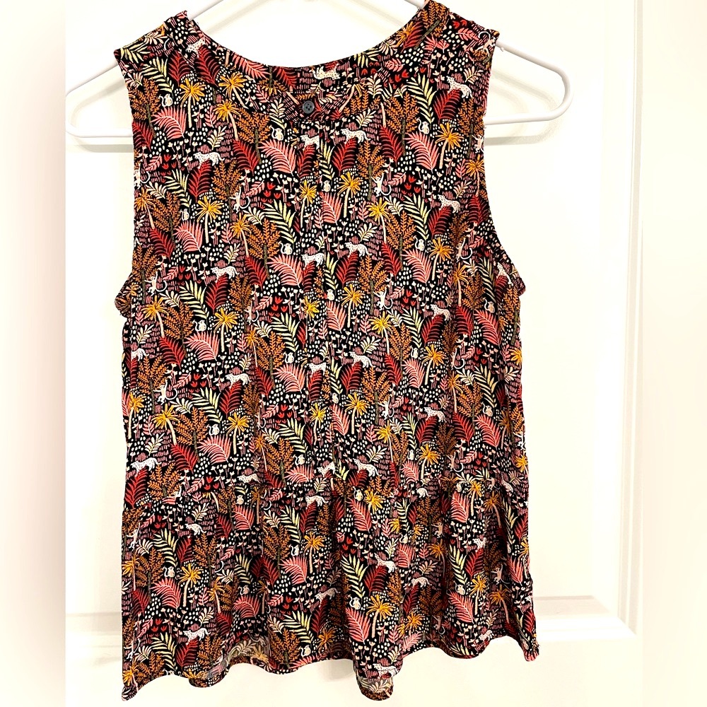 LOFT Brown and Red Sleeveless Blouse